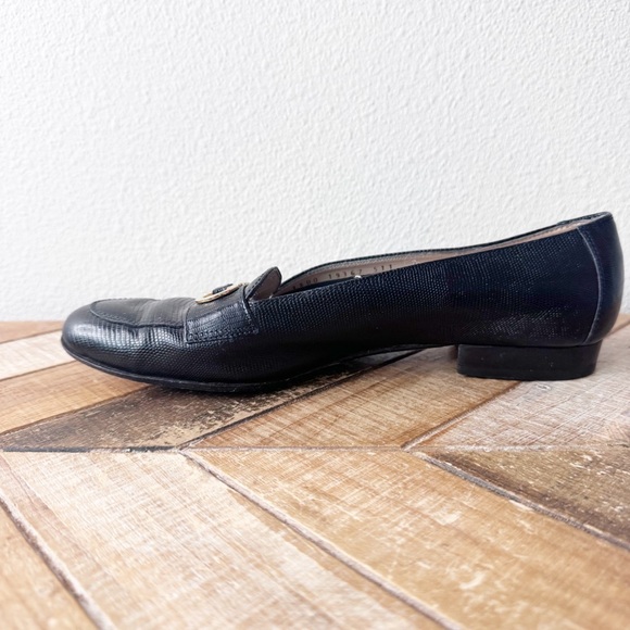Salvador Ferragamo Black Loafers with Gold Accent - Picture 3 of 14